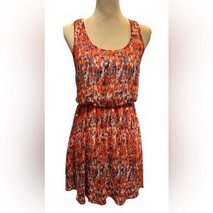 Lush Tank Dress Orange, Red, Purple White Abstract Pattern Fully Lined Sz Small.